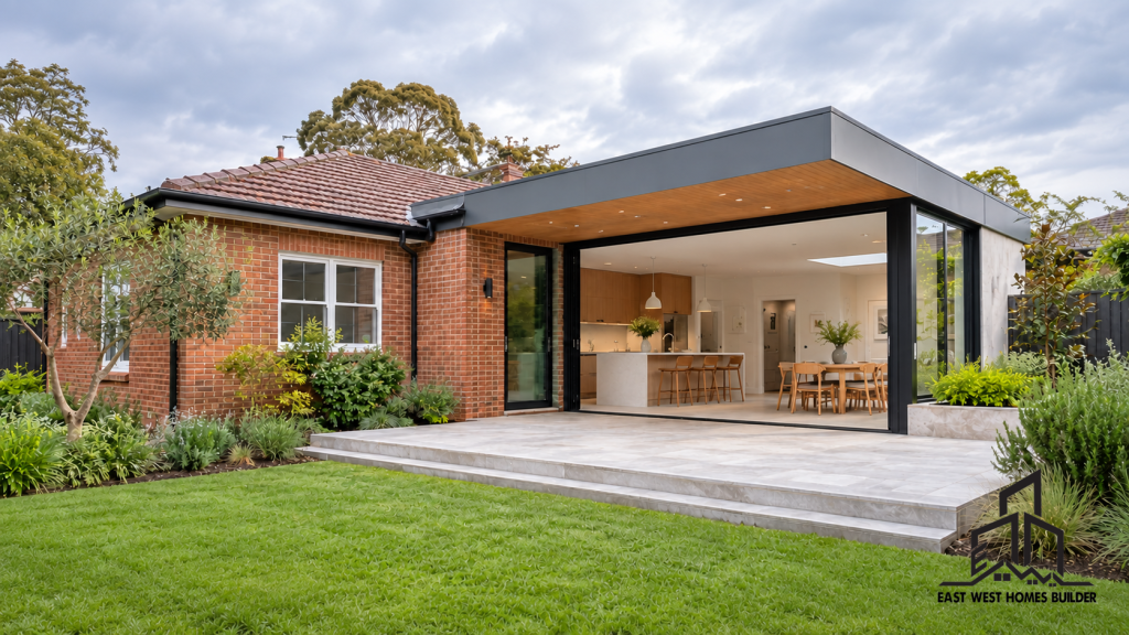 Contemporary Epping home extension with official East West Homes Builder logo