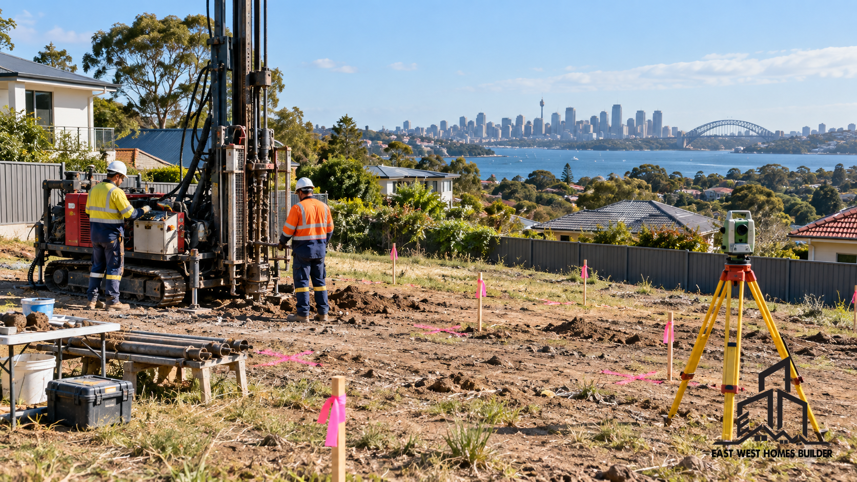 Surveying a Sydney residential block before selecting a single-storey or double-storey home